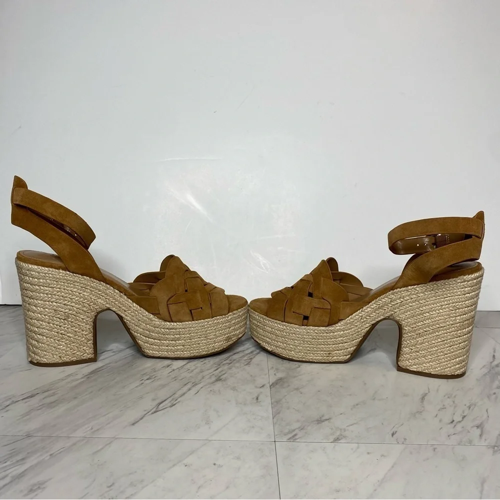 Marc Fisher Oleta Brown Suede Espadrille Platform Heeled Sandal 11M